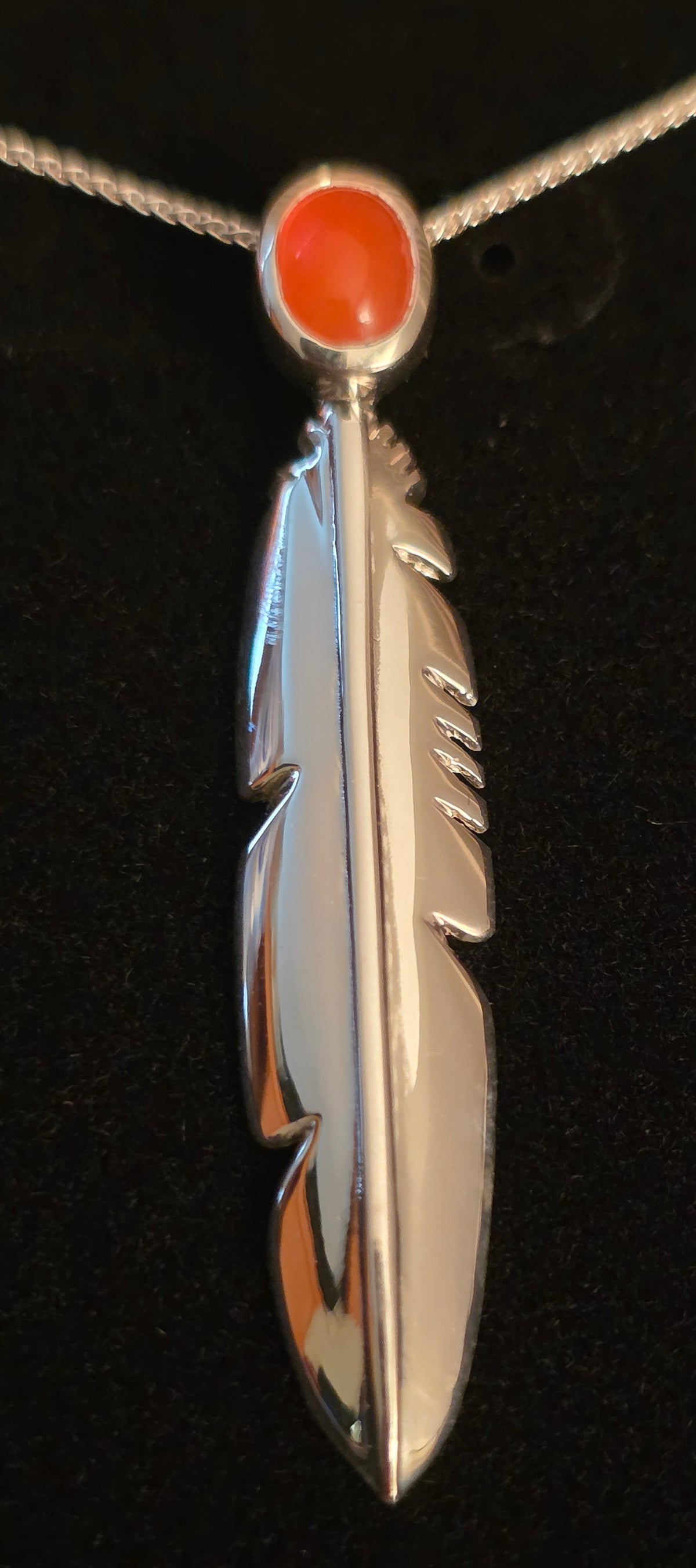 Eagle Feather Sterling Silver Pendant With Inlay