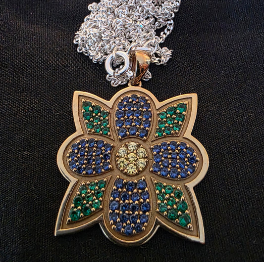 Prairie Sky Bloom – Floral Beadwork Brass Pendant