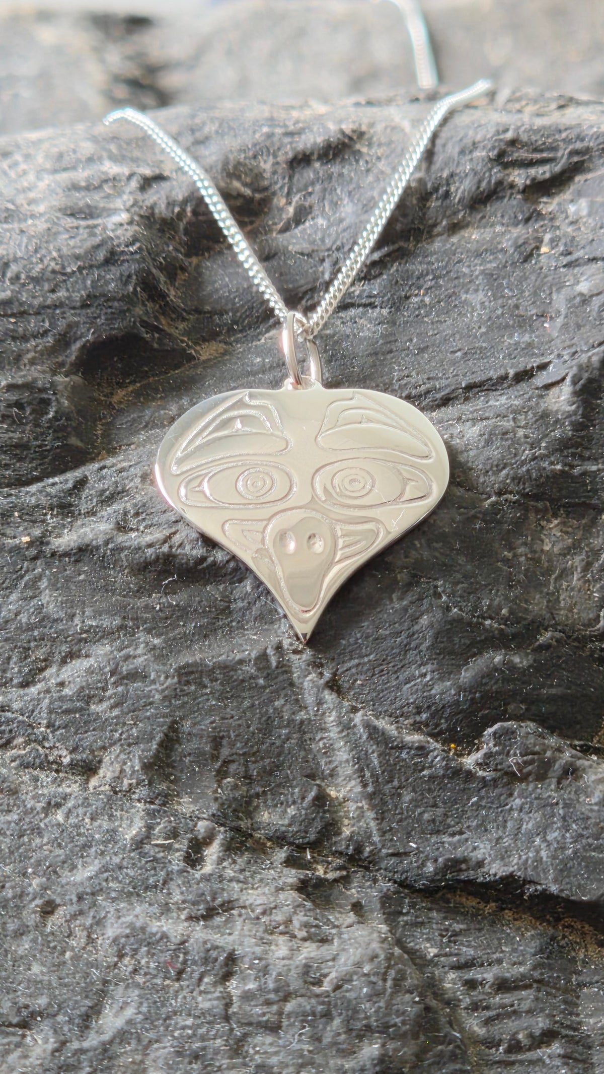 Owl Heart Sterling Silver Pendant