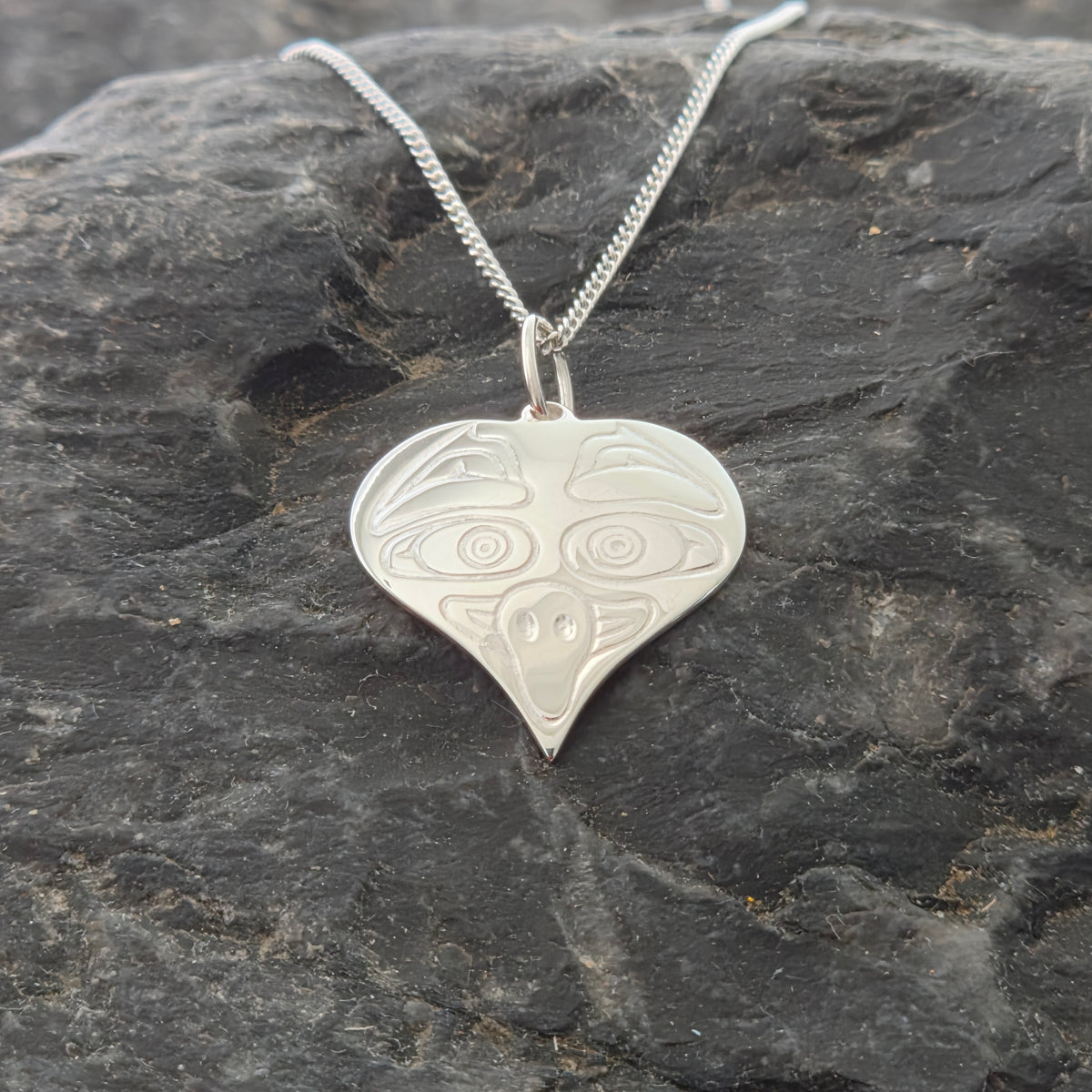 Owl Heart Sterling Silver Pendant