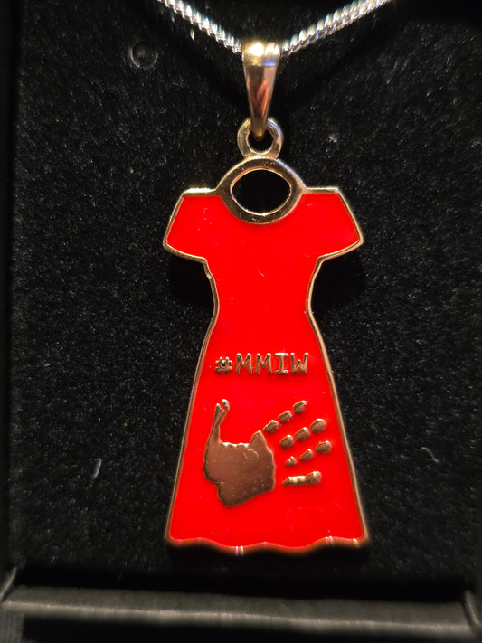 Voices of the Silenced – Small MMIW Dress Pendant (Red Enamel)
