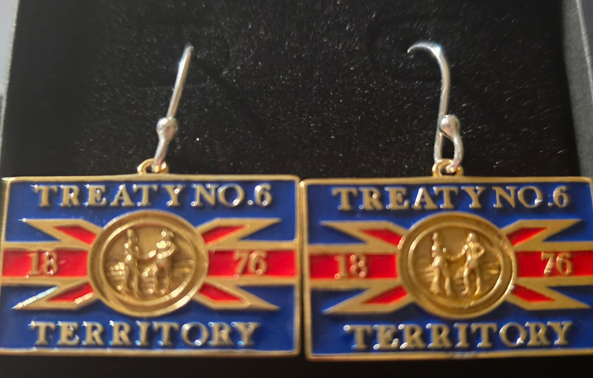 Treaty  6 Flag Brass Earrings
