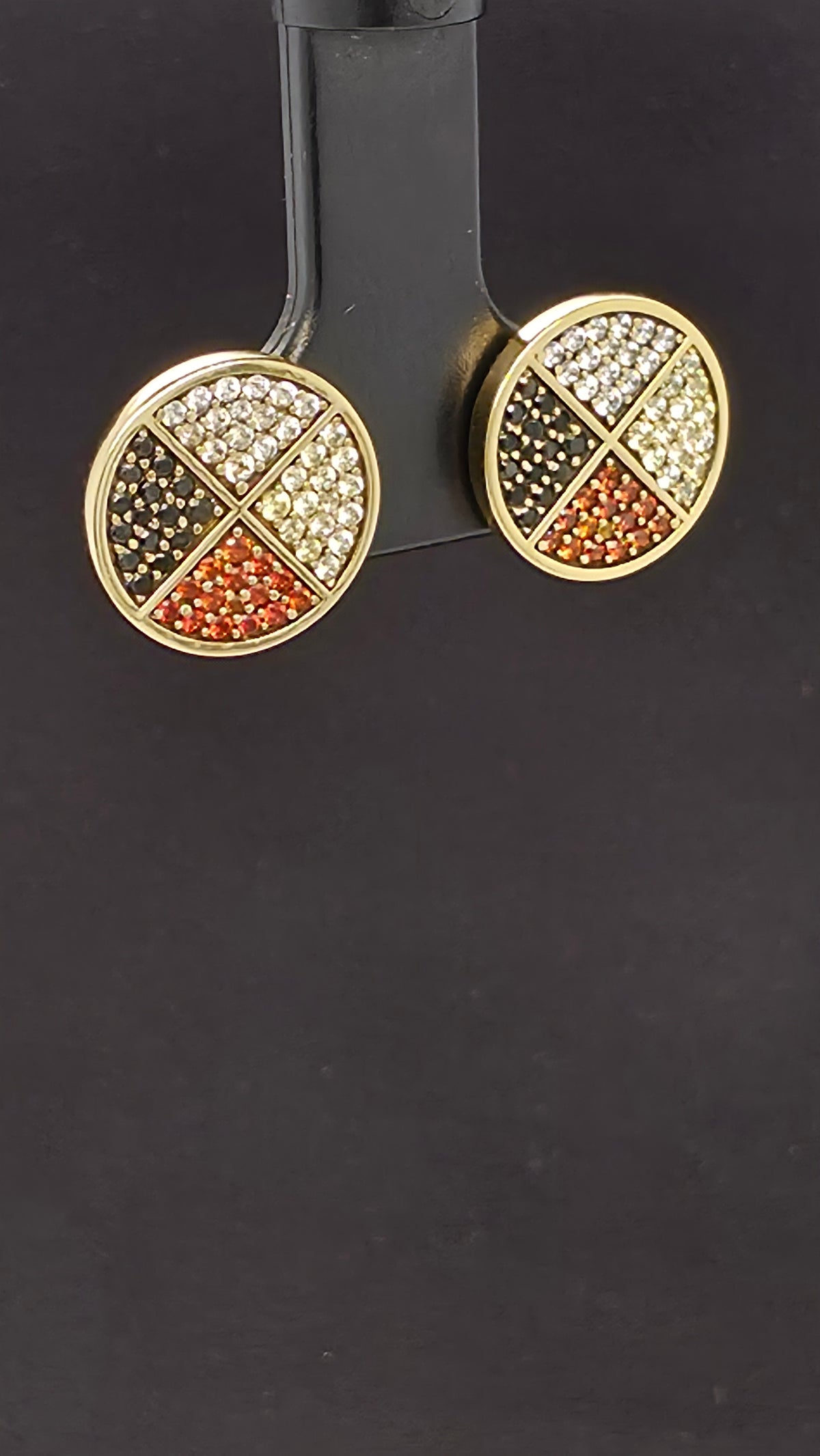 Brass Medicine Wheel Faceted Stone Stud Earrings