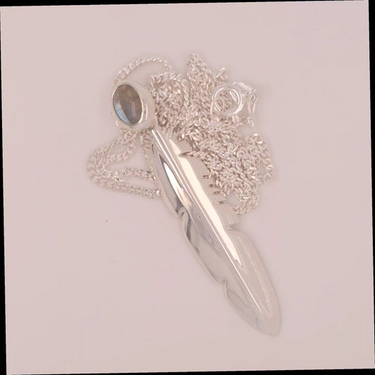 Eagle Feather Sterling Silver Pendant With Inlay